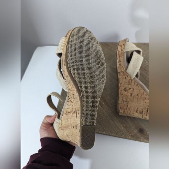 Tom's Sierra espadrille cork wedge cross strap sandal heel 6.5 - Picture 8 of 8